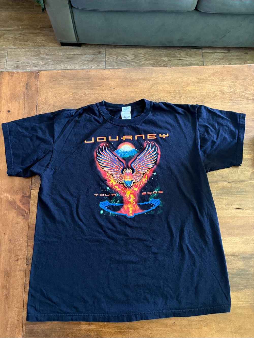 Black Tee with Multicolor Phoenix and Planet Graphic. 2006 Journey tour Tshirt